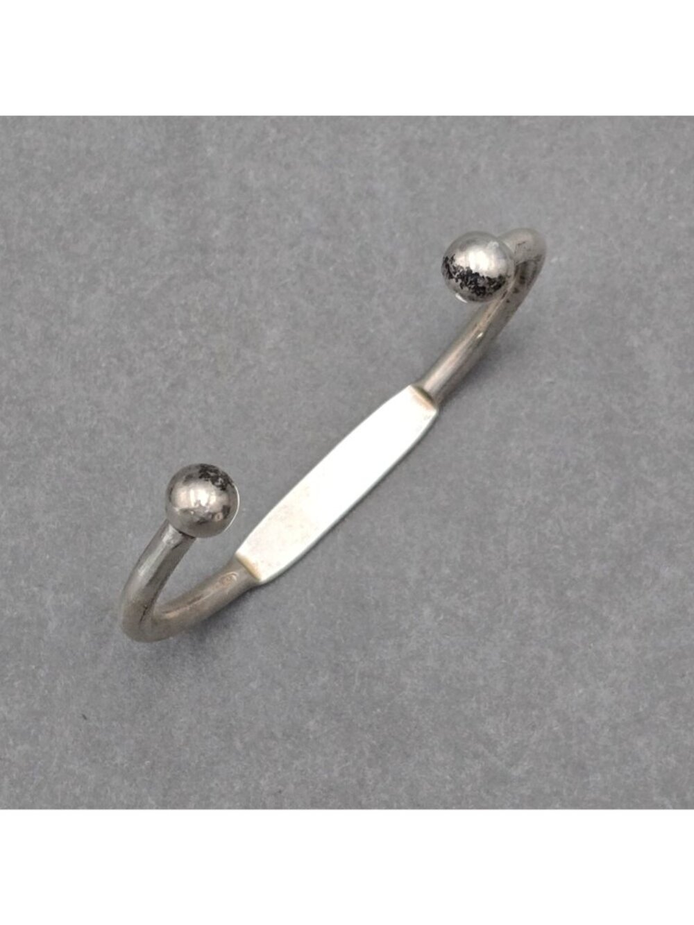 Vintage 800 Silver Cuff Bracelet 6.75" Engravable ID Plate Ball Tip Minimalist - Picture 8 of 14